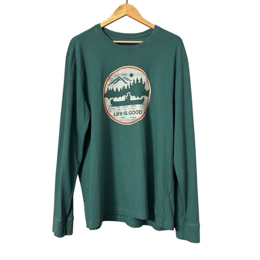 Life is good canoe coin long sleeve crusher tee spruce green men’s  size XL